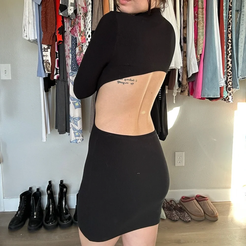 White Fox Black Cutout Open Back Mini Dress Size S - Picture 2 of 7